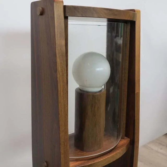 Vintage Wooden Floor Lamp with Arched Glass Panes, 1960s For Sale - Image 5 of 16