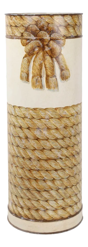 Vintage English Traditional Tole Umbrella Stand With Hand Painted Rope Design