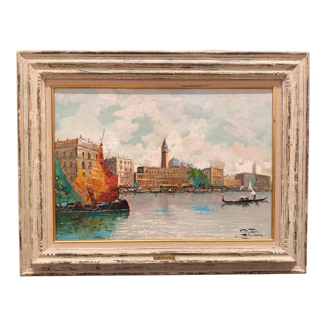 Original Vintage Oil on Canvas Venetian Scene For Sale