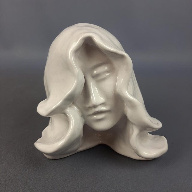Vintage Majolica Sculpture of Woman's Face, 1960s For Sale - Image 13 of 13