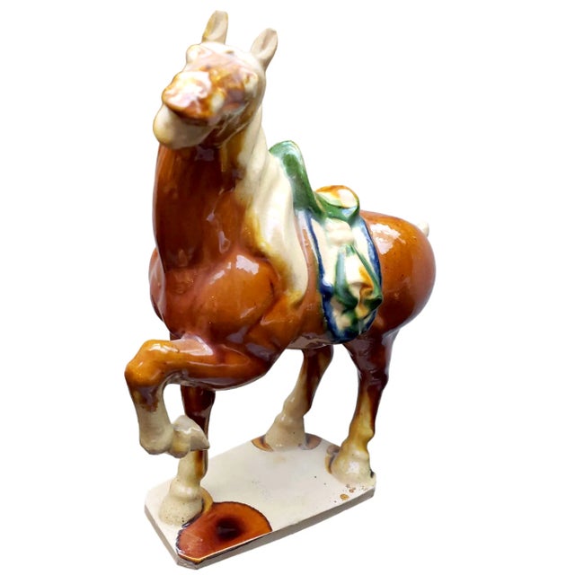Signed 1950s Tang Style Horse Figurine Sancai Glazed in Green, Brown and Cream For Sale - Image 10 of 10
