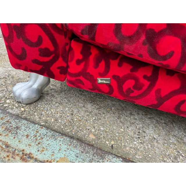 Red Fabric Monster Three-Seat Sofa with Rose Pattern from Bretz For Sale - Image 5 of 7
