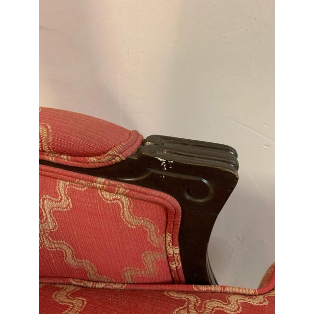 French Late 20th Century Louis XV Style Red and Gold Upholstered Winged Armchair For Sale - Image 3 of 7