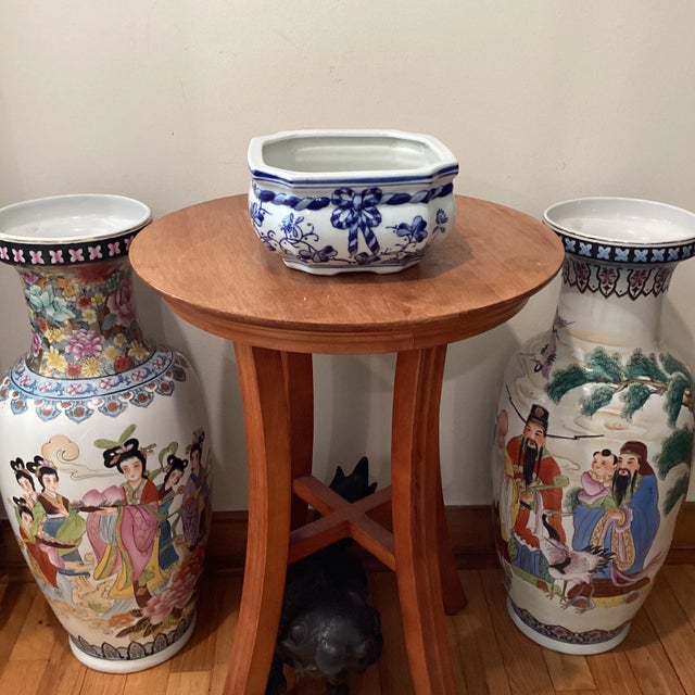 Vintage Octagon Chinese Hand -Painted Blue & White Porcelain Bonsai Cachepot/ Planter For Sale - Image 11 of 12