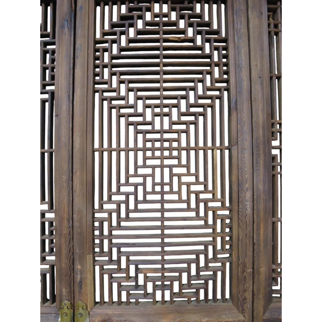 Wood Antique Chinese 4 Panel Lattice Wood Screen Doors For Sale - Image 7 of 15