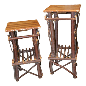 1980s Pair Adirondack Style Hand Crafted Twig Log Wood Plant Stands or End Tables
