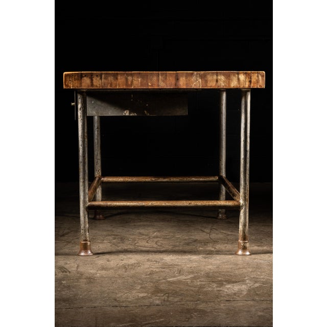 Vintage Butcher Block Table With Drawer For Sale - Image 4 of 6