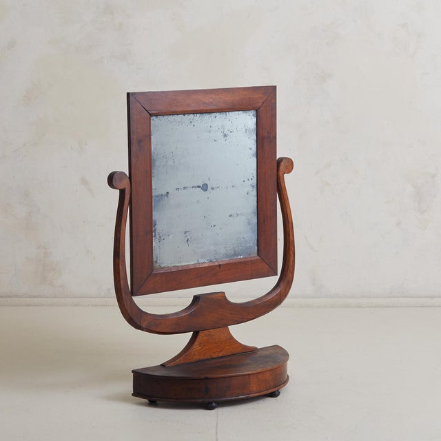 Antique Walnut Vanity Mirror, Italy 19th Century For Sale - Image 4 of 12