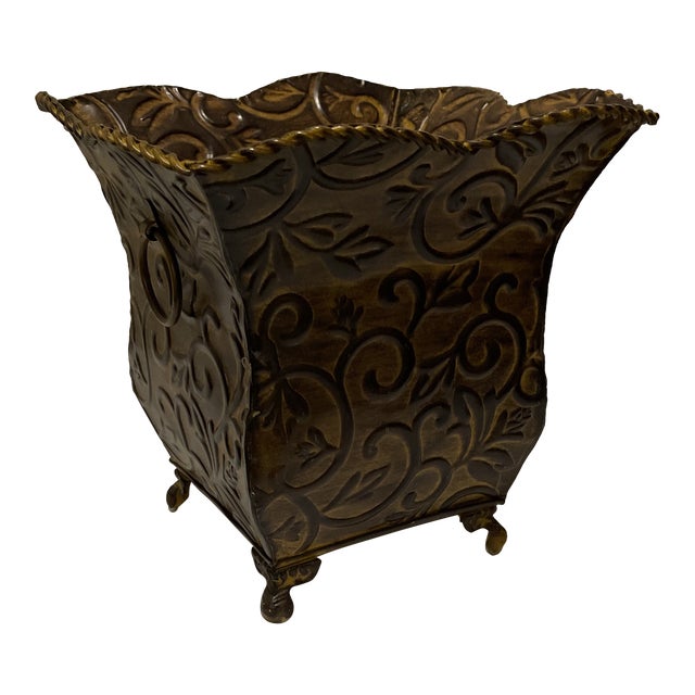 Vintage Ornate Pressed Metal Planter For Sale