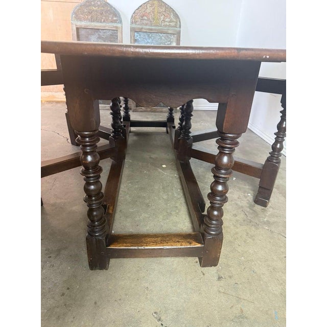 Wood English Oak Gateleg Dining Table With Turned Supports For Sale - Image 7 of 15