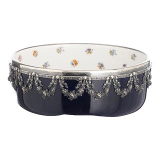 19th Century Porcelain Fruit Bowl with Silver Accents For Sale
