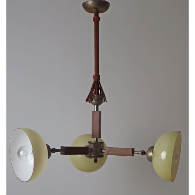 Art Deco 3-Arm Chandelier in Glass, Wood and Chrome, Germany, 1930s For Sale - Image 10 of 18