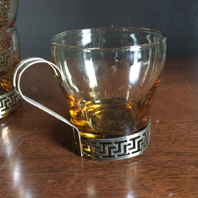 Amber Colored Greek Key Coffee Cups - Set of 4 For Sale - Image 4 of 4