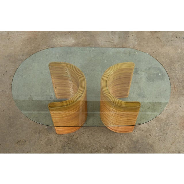 Midcentury Italian Organic Modern Rattan Pedestal Dining Table For Sale - Image 4 of 13