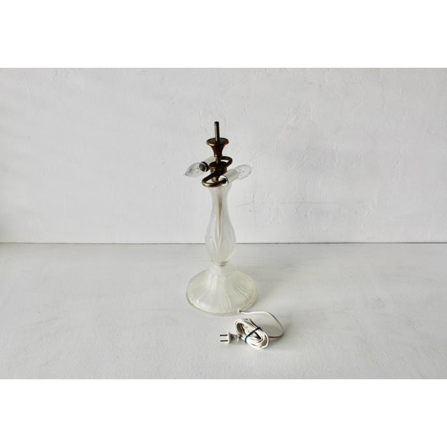 Vintage Lalique Style Art Nouveau Frosted Glass Lamp Floral Relief For Sale - Image 9 of 13