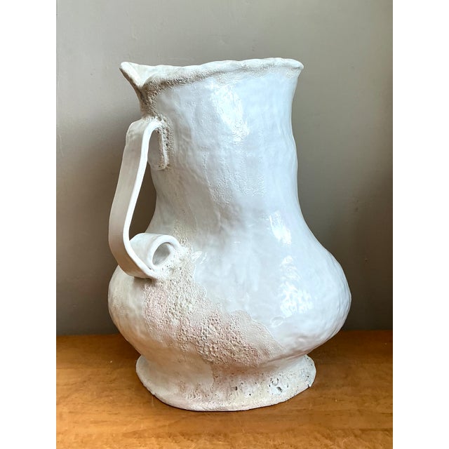Vintage Monumental White Ceramic Double-Handled Vase For Sale In West Palm - Image 6 of 12