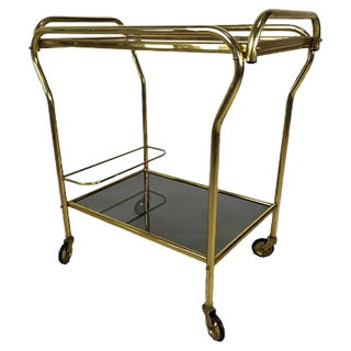 Vintage Gold Brass Bar Cart, 1960s For Sale
