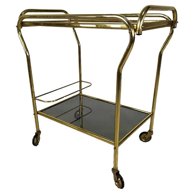 Vintage Gold Brass Bar Cart, 1960s For Sale