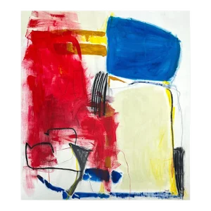Contemporary Abstract Acrylic, Oil Pastel and Graphite on Canvas Painting "Summer Sorbet" by Adrienn Krahl