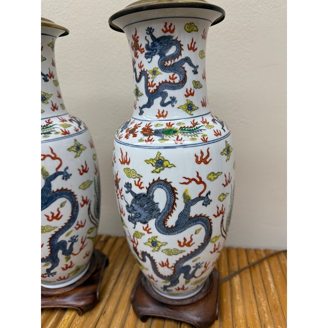 1970s Vintage 1970s Colorful Dragon Lamps, a Pair For Sale - Image 5 of 9
