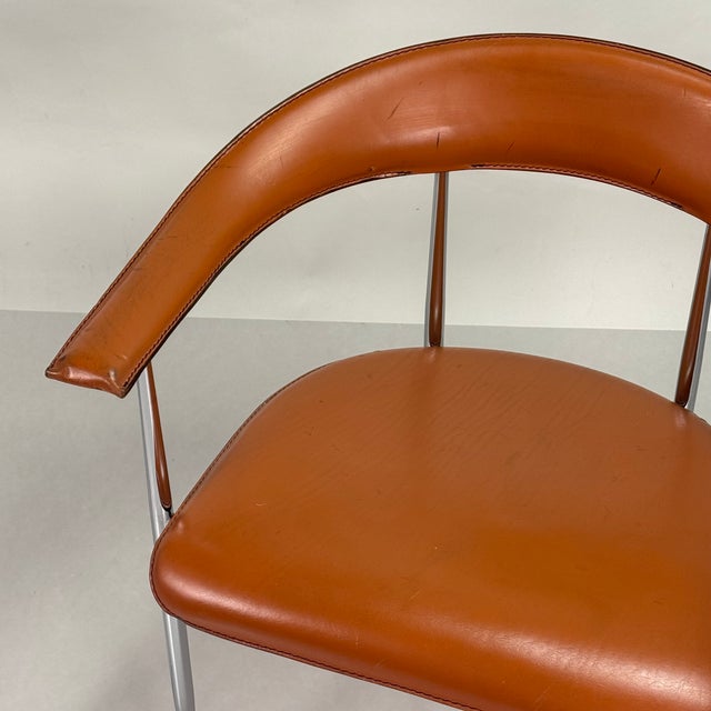 Pair of Vintage Cognac Leather P40 Chairs by Vegni & Gualtierotti for Fasem For Sale - Image 9 of 12