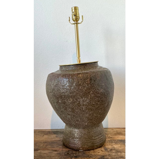 Metal Vintage Biomorphic Glazed Terracotta Lamp For Sale - Image 7 of 12