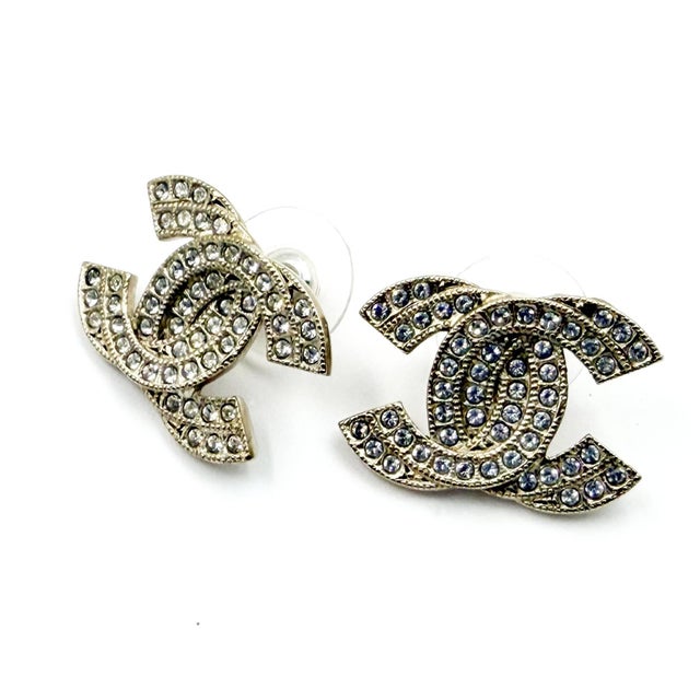 Chanel Chanel Light Gold Double CC Crystal Piercing Earrings, A Pair For Sale - Image 4 of 5