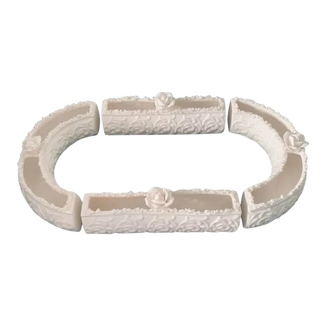 Vintage Bisque Ceramic Flower Holders, Round or Oval Table Ring Runner Frog Vases Low Centerpiece, Set of 4 Pieces For Sale