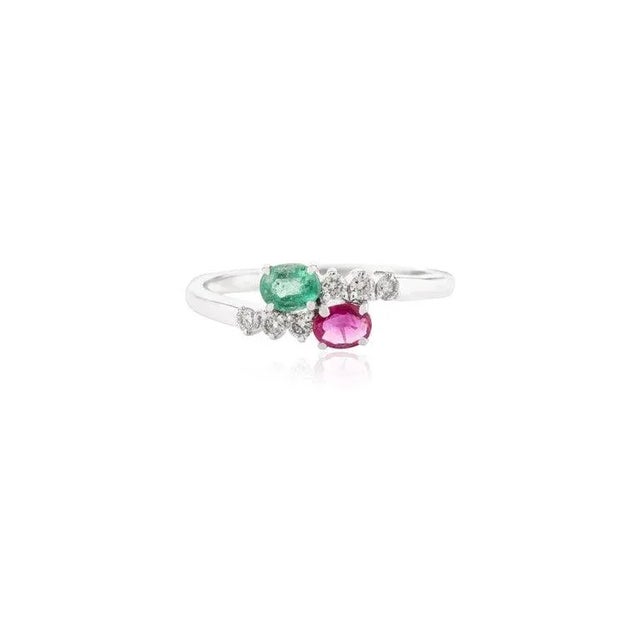 Green Modern Ruby Emerald Toi Et Moi 14k White Gold With Diamond Size 7 For Sale - Image 8 of 15