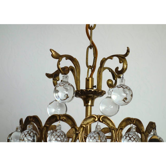 Antique French Brass and Crystal Ball 4-Light Chandelier, 1930s For Sale - Image 17 of 18