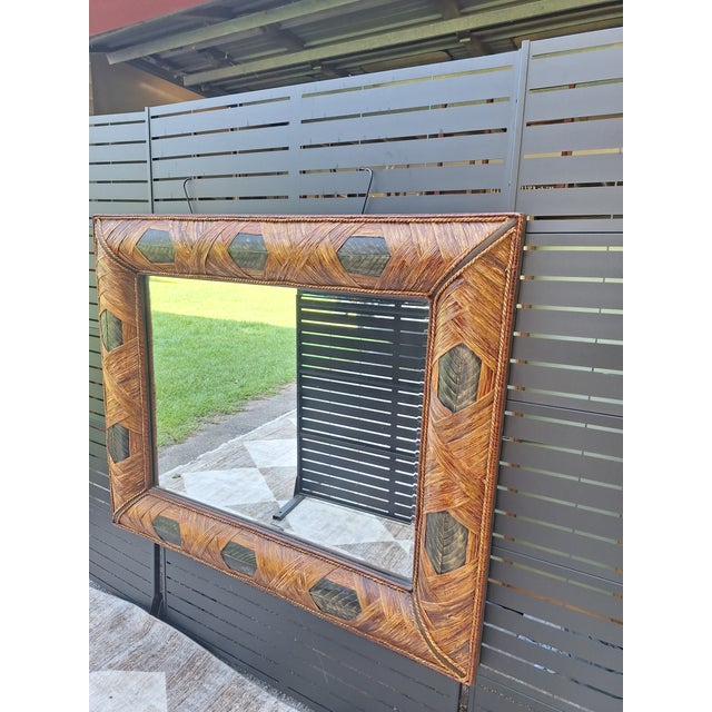 Vintage Wrapped Rattan Brass Leaf Mirror For Sale - Image 11 of 12