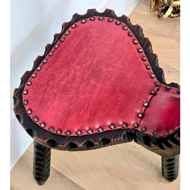 Red Vintage Spanish Brutalist Tripod Chair With Red Leather Upholstery For Sale - Image 8 of 14