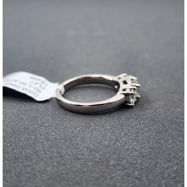 Metal 1.50 Ct 3-Stone Diamond Platinum Ring Size 6.5 For Sale - Image 7 of 9
