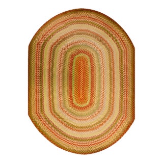 1950s Colorful Medallion Modern Vintage American Braided Rug 9' X 12' 6" Cotton Carpet For Sale