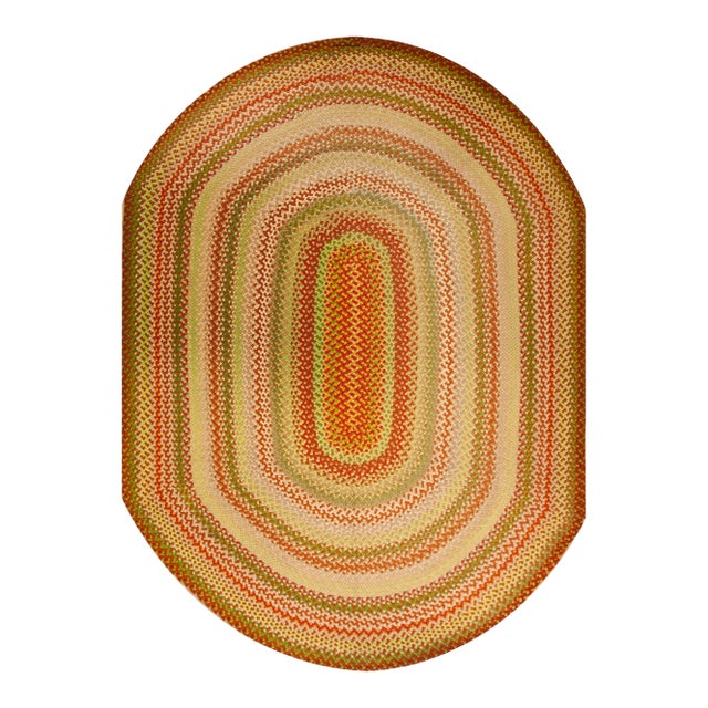 1950s Colorful Medallion Modern Vintage American Braided Rug 9' X 12' 6" Cotton Carpet For Sale