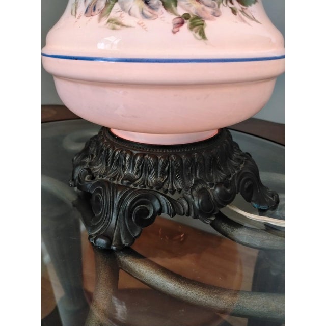 1960s Mid-20th Century Plymouth Harlee Table Lamp With Blue Floral Accents on Milk Glass For Sale - Image 5 of 5