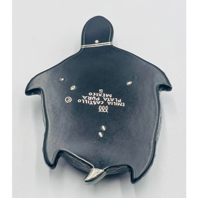 1980s Emilia Castillo Turtle Catchall Bowl in Black Porcelain & Pure Silver, Mexico For Sale - Image 13 of 18
