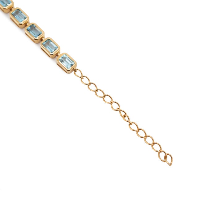 14k Yellow Gold 17.84ctw Bezeled Aquamarine Adjustable Tennis Chain Necklace For Sale In Houston - Image 6 of 8