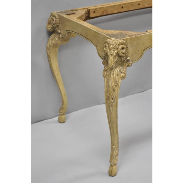 Beige Vintage Italian Regency Rams Head Carved Hoof Foot Console Table Base For Sale - Image 8 of 15
