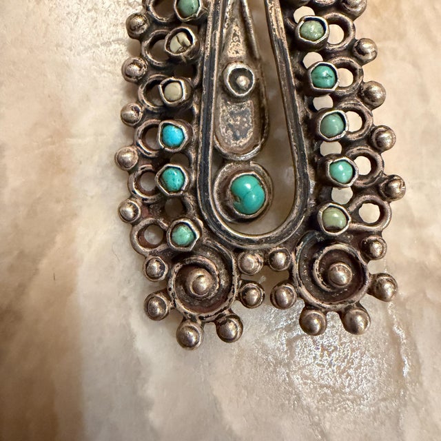 Mexican Dangle Earring Sterling Silver Turquoise Stones Barretto Matilde Poulat For Sale - Image 9 of 18