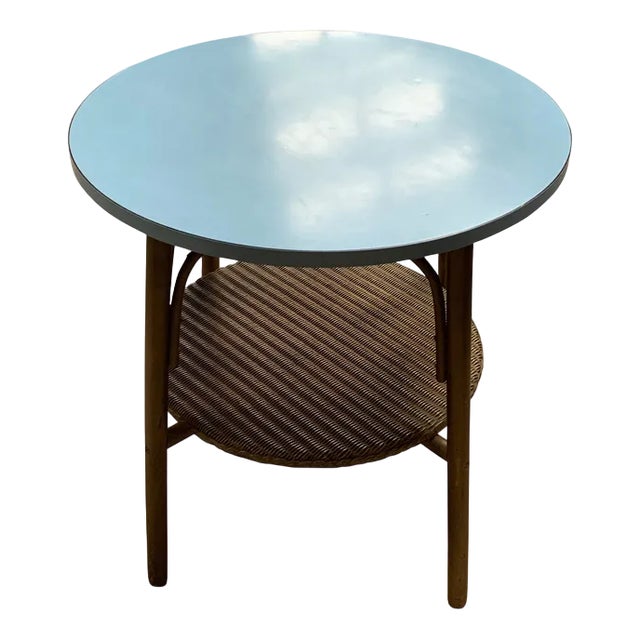 Small Round Bentwood Side Table with Shelf by Lloyd Loom, 1930s For Sale