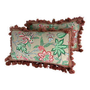 Vintage Brunschwig & Fils Tasseled Floral Pillows /a Pair