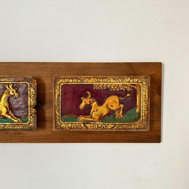 Wood Chinoiserie Wall Art – c.1920 Antique Chinese Giltwood Carved Panel, Double For Sale - Image 7 of 9