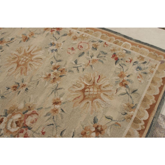 Rug & Kilim’s French Aubusson Style Flat Weave, Beige/Brown, Floral Pattern For Sale In New York - Image 6 of 7