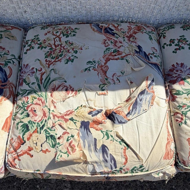 Antique Victorian White Wicker Rattan Sunroom Patio Sofa W/ Loose Cushions For Sale - Image 11 of 18