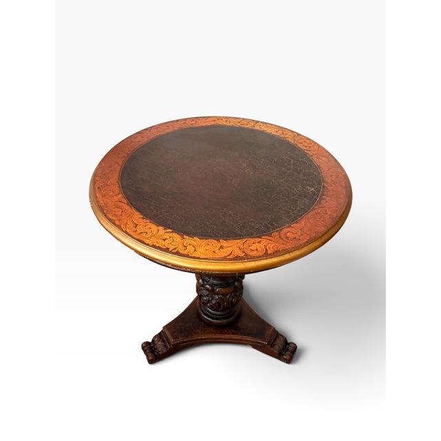 Late 20th Century Late 20th Century Italianate Renaissance Revival Craquelure & Gilt Round Pedestal Center Table For Sale - Image 5 of 10