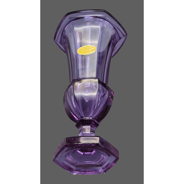 Glass Vintage German Alexandrite Lead Crystal Fluted Trumpet Vase For Sale - Image 7 of 8