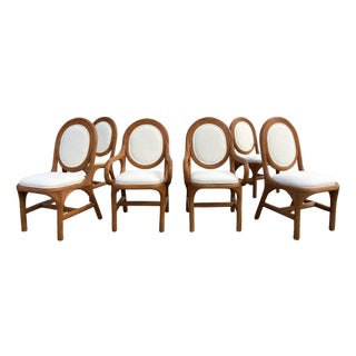 Set of Six Off-White Pencil Reed Dining Chairs, 1980s Gabriella Crespi Style For Sale