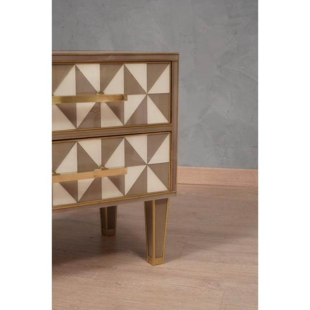 Square White and Dove-Gray Color Glass and Brass Nightstand, 2000, Set of 2 For Sale - Image 6 of 11