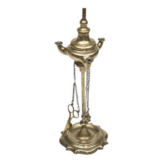 Italian Brass Lucerne Oil Lamp, Electrified For Sale